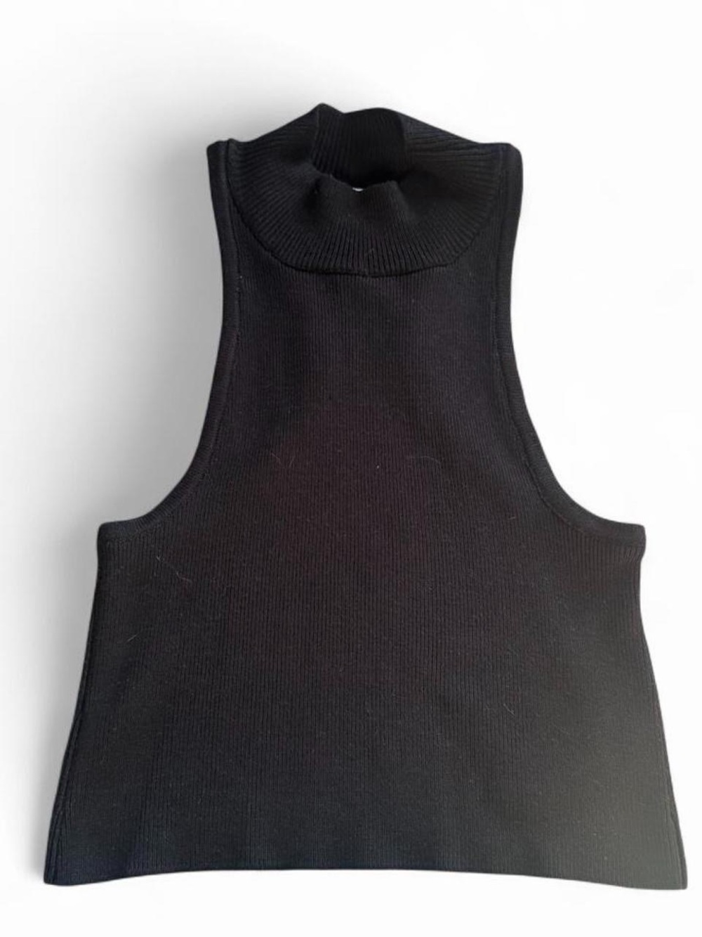 Anthropology Elandine black ribbed knit sleeveless turtleneck crop top